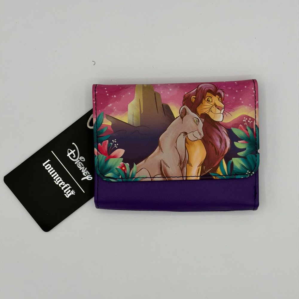 Loungefly Disney Lion King Simba Nala Sunset Trifold Wallet Purple NWT